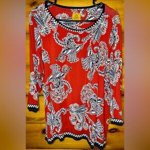 Ruby Rd. Red and Blue Paisley Long Sleeve Top
